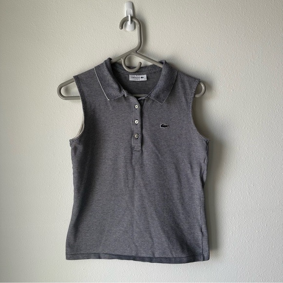 Lacoste // Navy striped Sleeveless Polo shirt Slim fit Size 38 - Picture 1 of 9